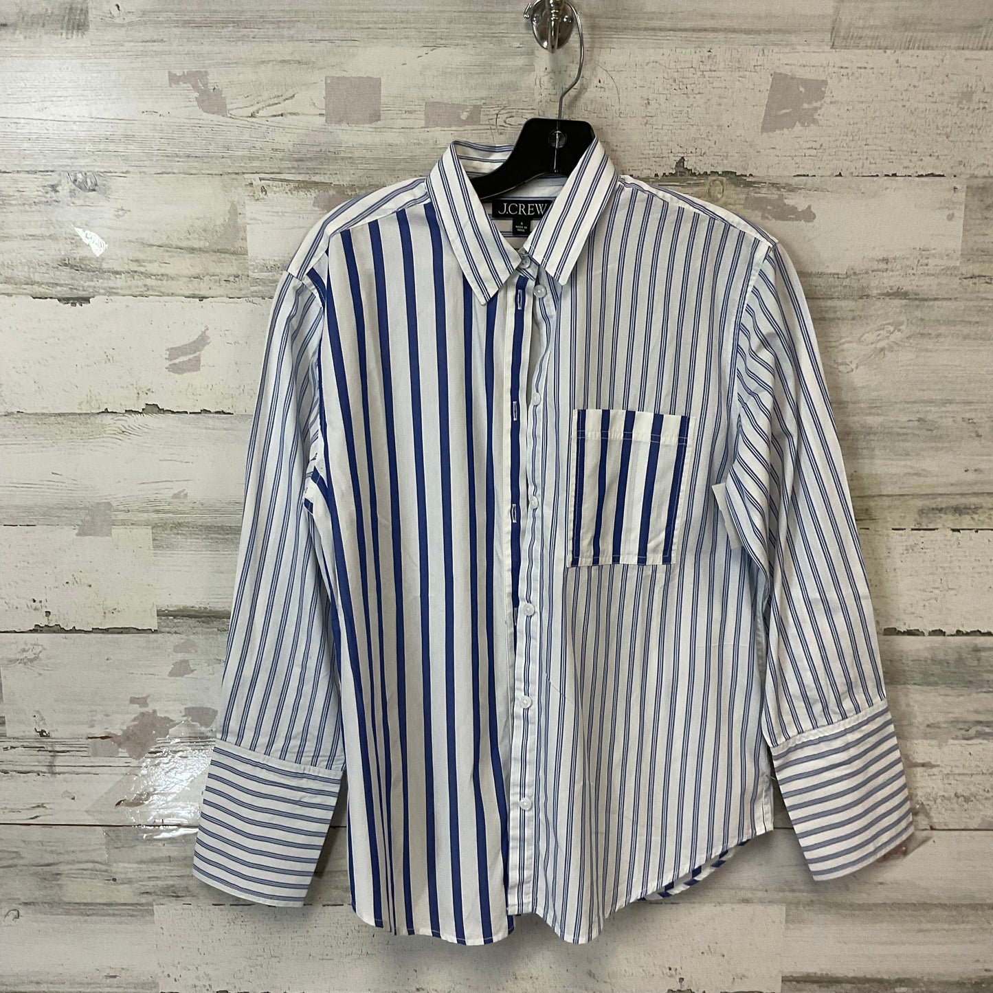 Blouse Long Sleeve By J. Crew In Blue & White, Size: S