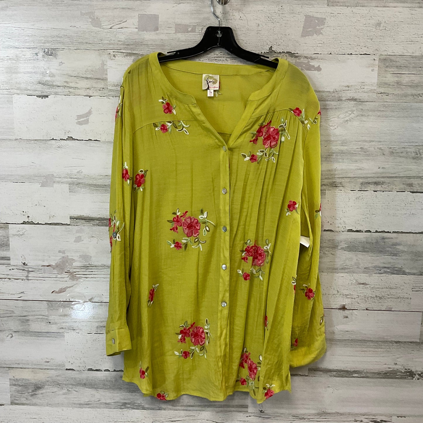 Blouse Long Sleeve By Figuero & Flower In Green, Size: 3x