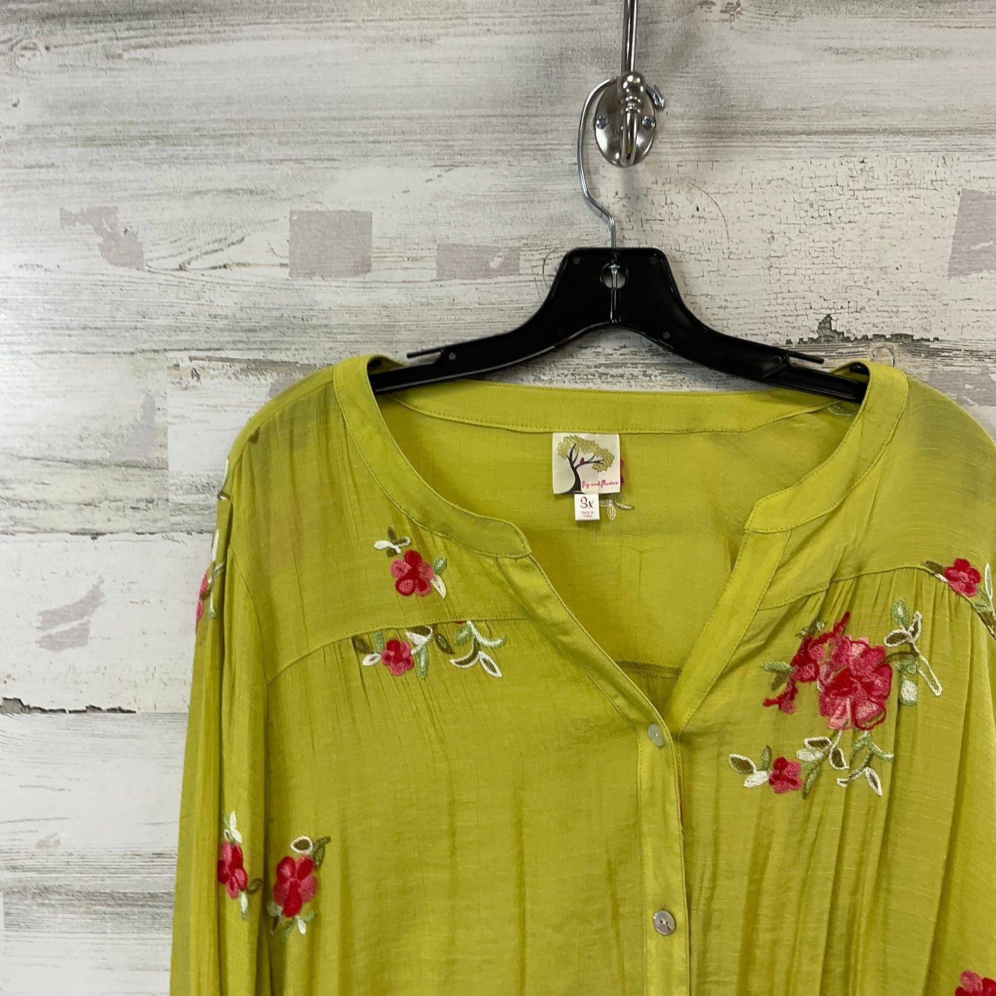 Blouse Long Sleeve By Figuero & Flower In Green, Size: 3x