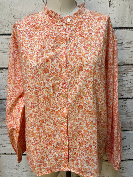 Top Long Sleeve By Loft In Orange & White, Size: S