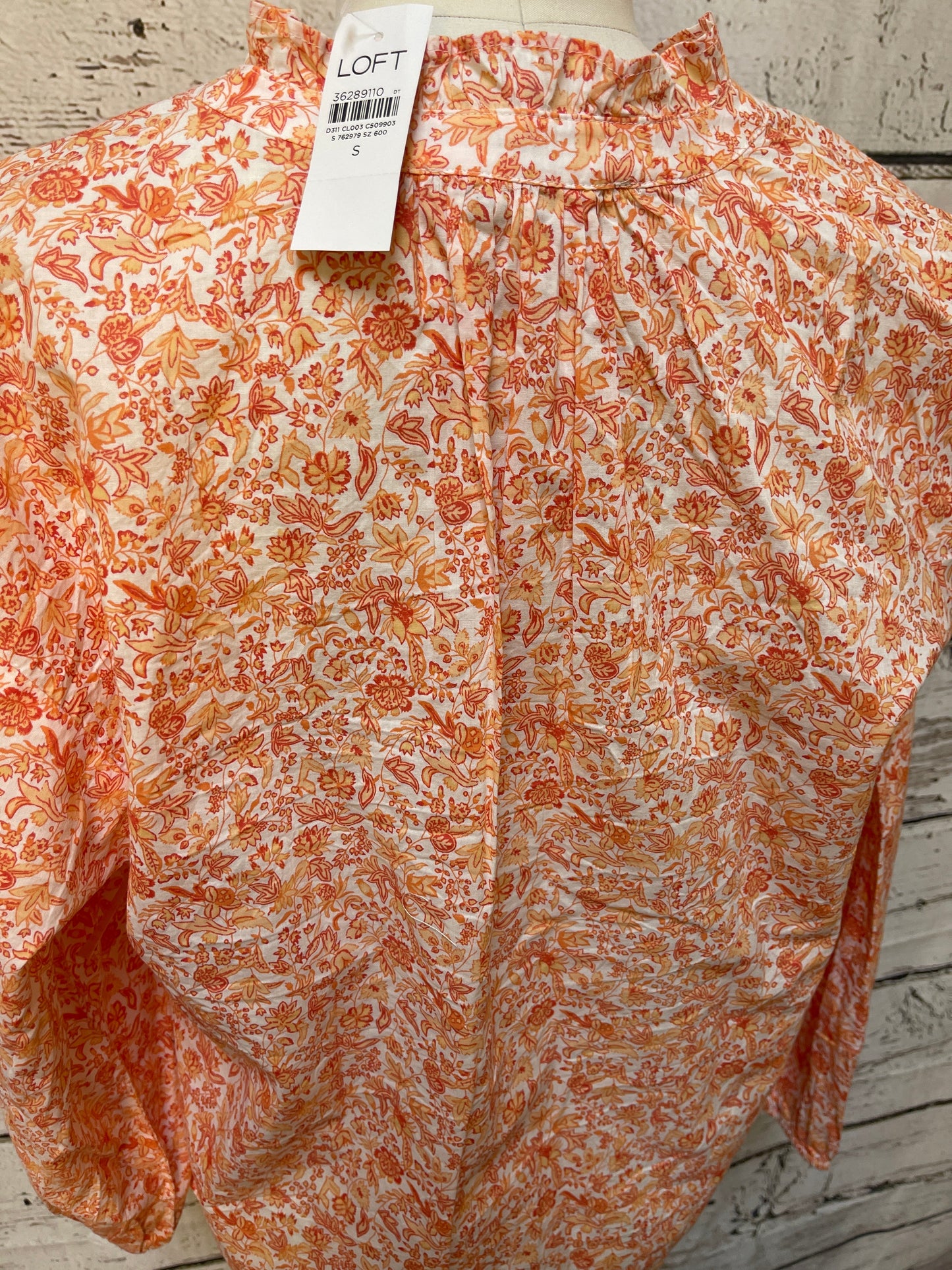 Top Long Sleeve By Loft In Orange & White, Size: S