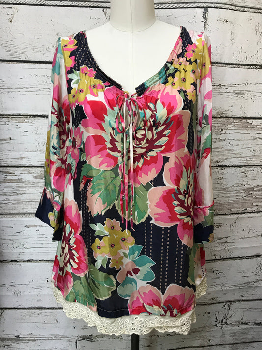 Floral Print Top Long Sleeve Luxury Designer Johnny Was, Size Xs