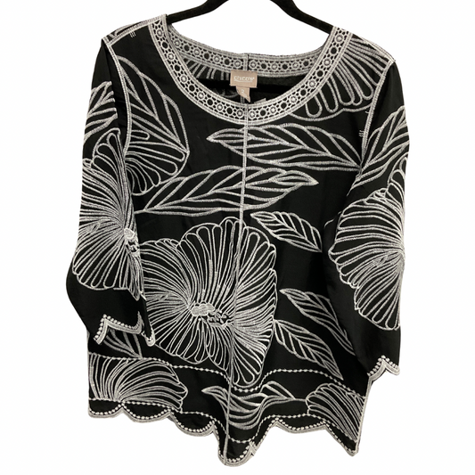 Top 3/4 Sleeve By Chicos In Black & White, Size: L