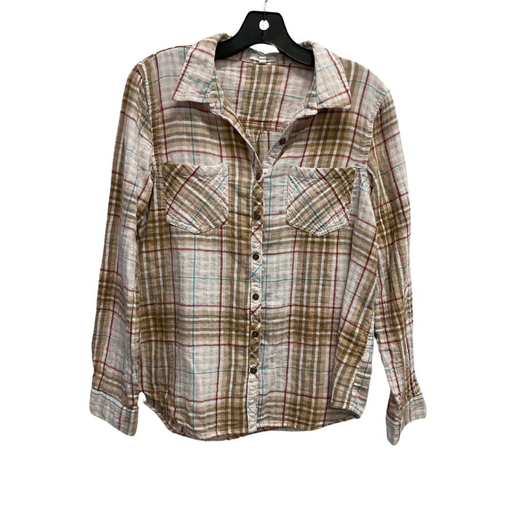 Top Long Sleeve By Maurices In Plaid Pattern, Size: L