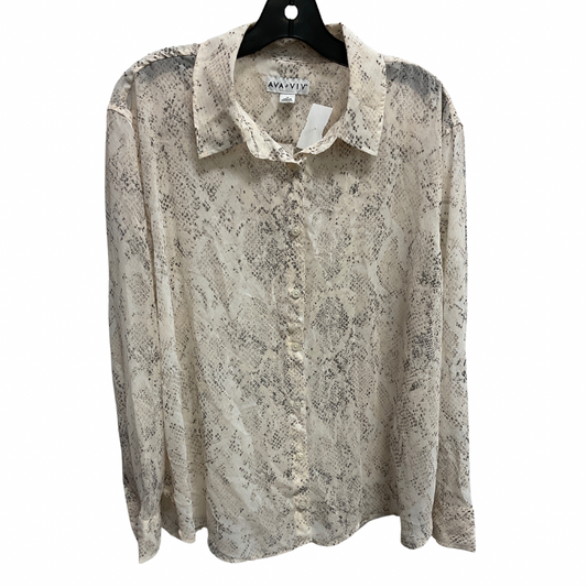 Top Long Sleeve By Ava & Viv In Snakeskin Print, Size: 1x