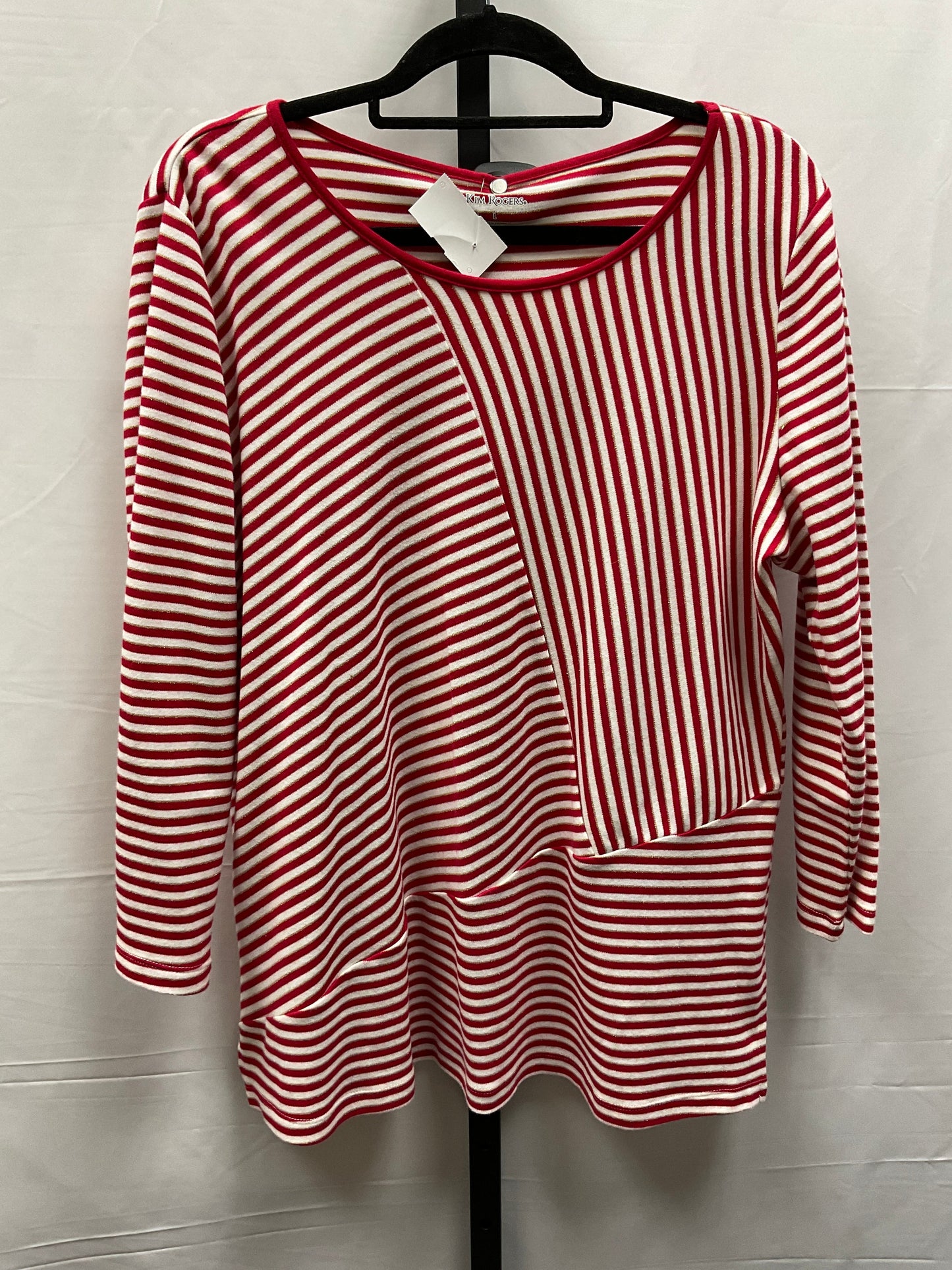 Top Long Sleeve By Kim Rogers In Red & White, Size: L