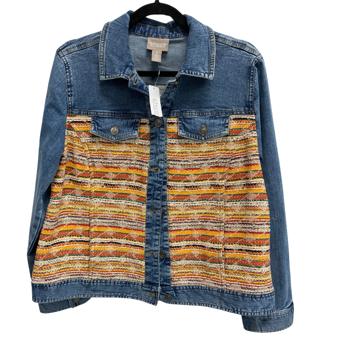 Jacket Denim By Chicos In Blue & Gold, Size: L