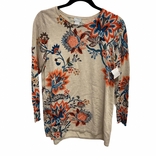 Sweater By Chicos In Cream & Orange, Size: S