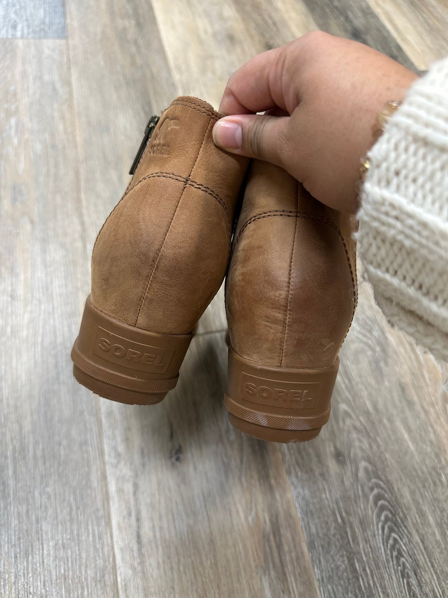 Boots Ankle Heels By Sorel In Brown, Size: 9.5