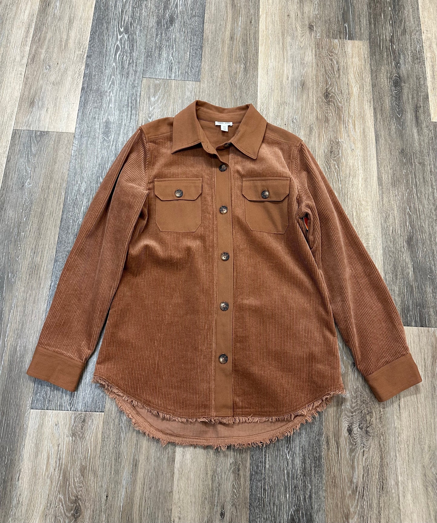 Jacket Shirt By Tribal In Brown, Size: Sp