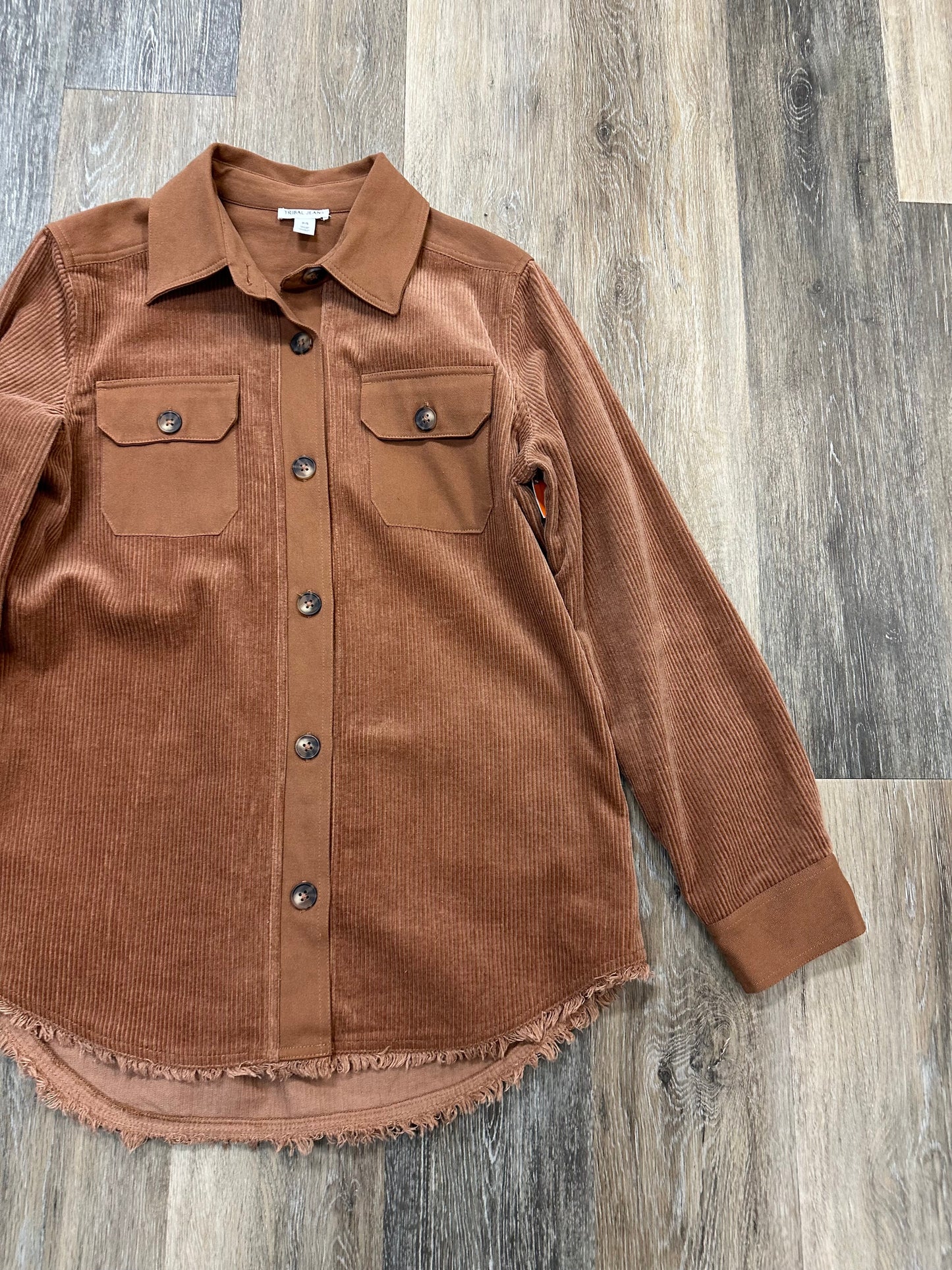 Jacket Shirt By Tribal In Brown, Size: Sp