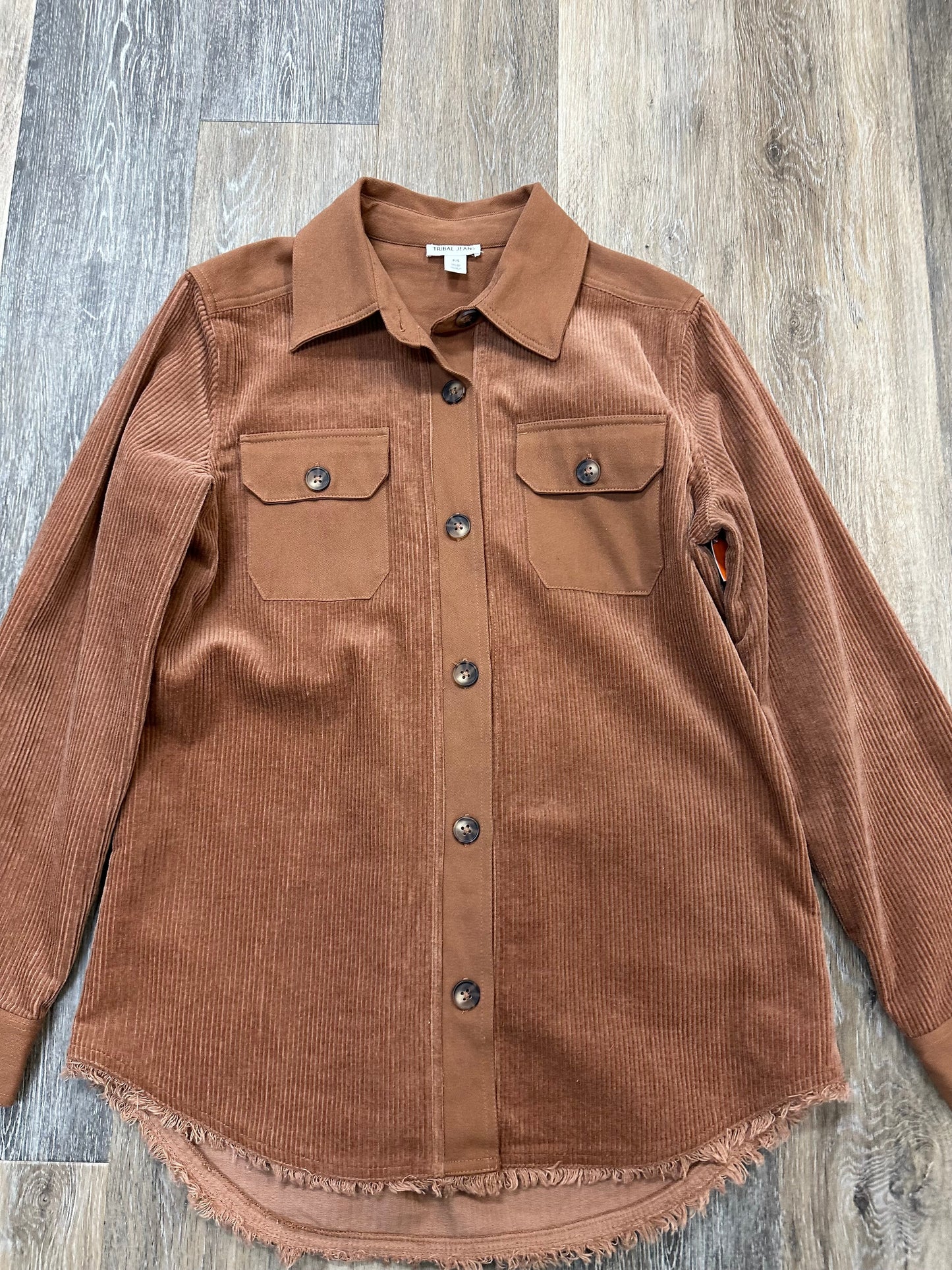 Jacket Shirt By Tribal In Brown, Size: Sp