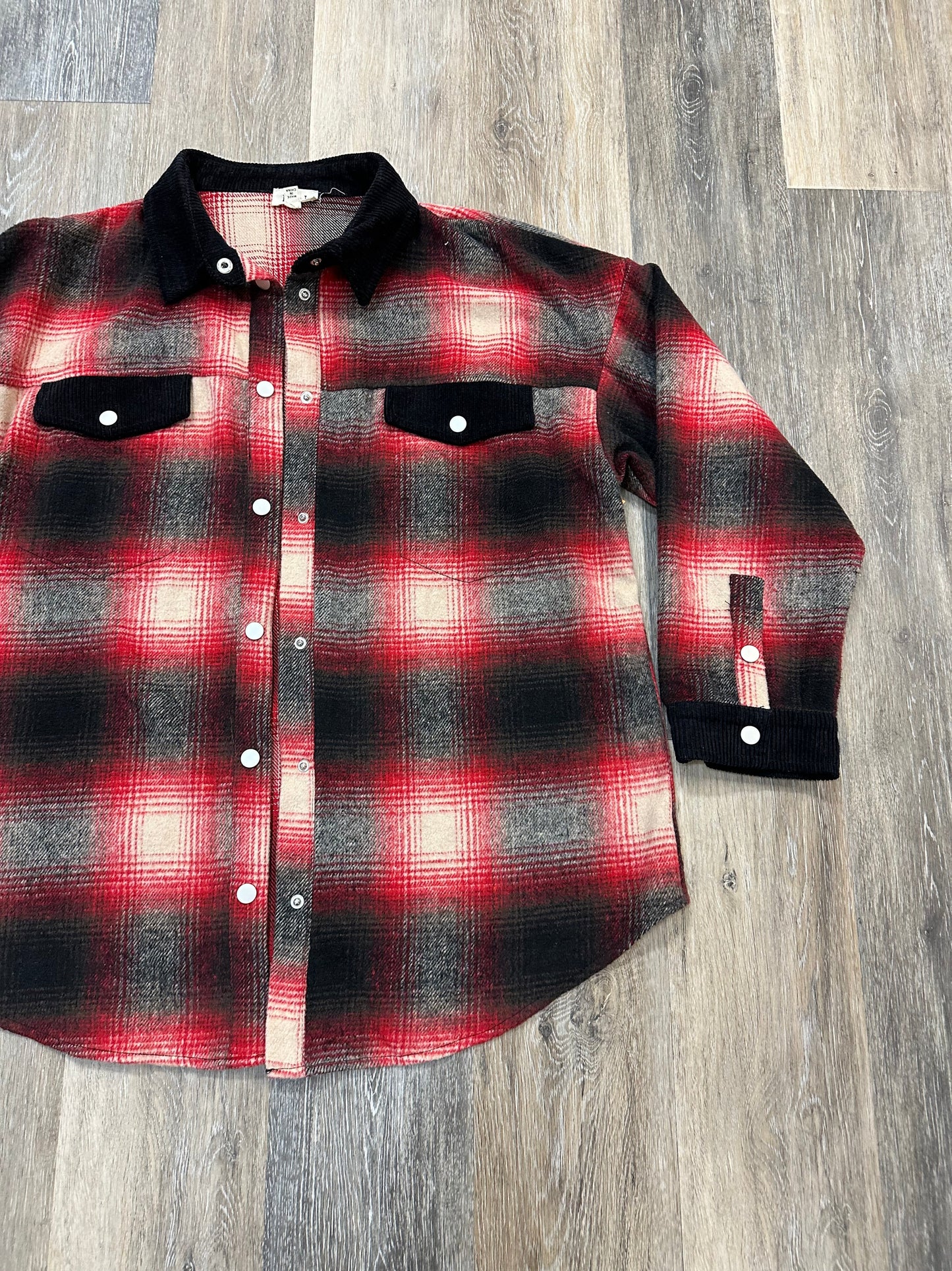 Jacket Shirt By Pol In Plaid Pattern, Size: L