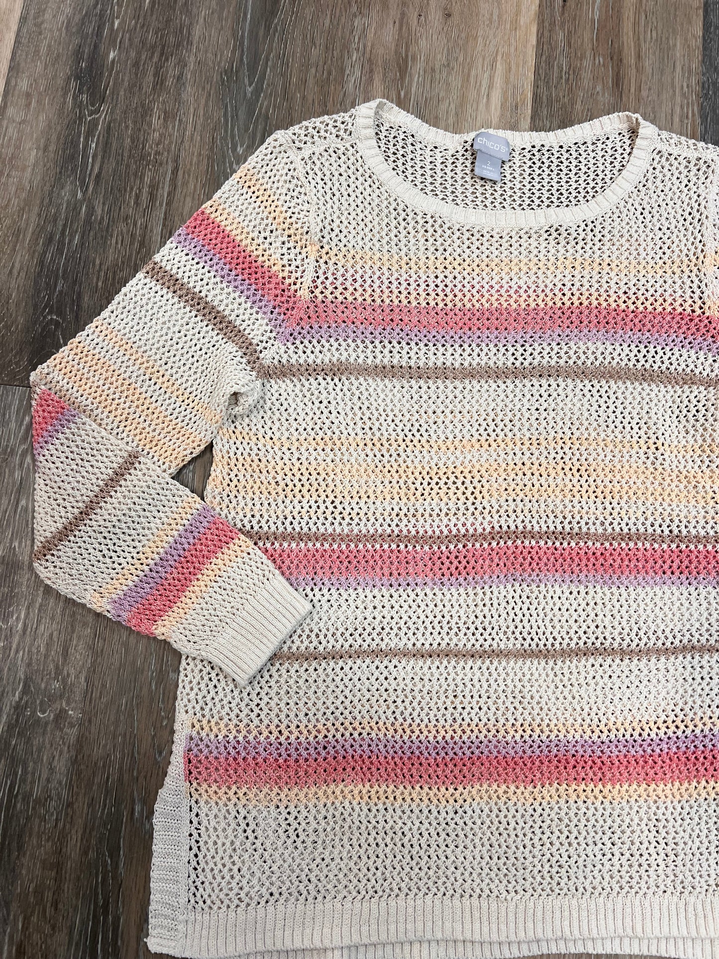 Sweater By Chicos In Striped Pattern, Size: L