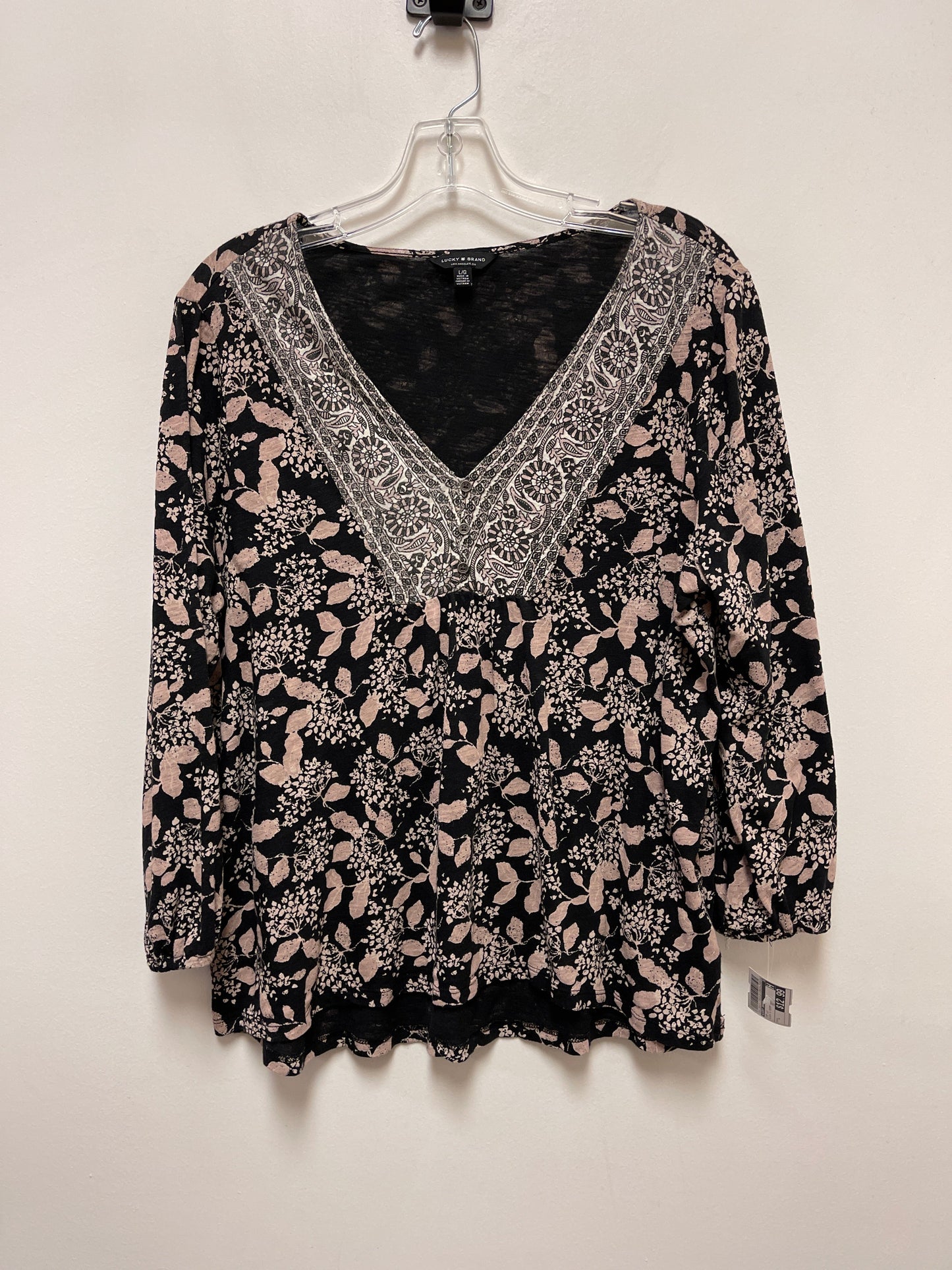 Top Long Sleeve By Lucky Brand In Black & Cream, Size: L