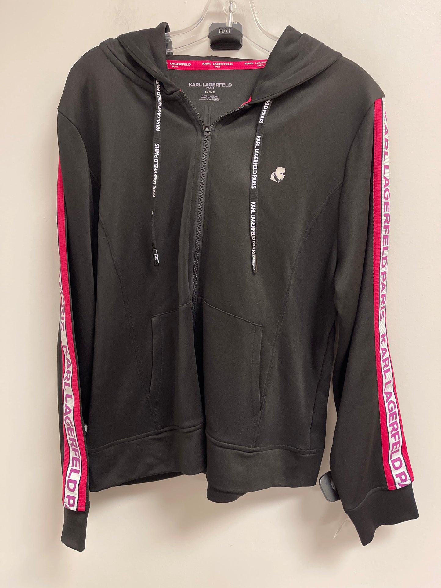 Athletic Jacket By Karl Lagerfeld In Black, Size: L