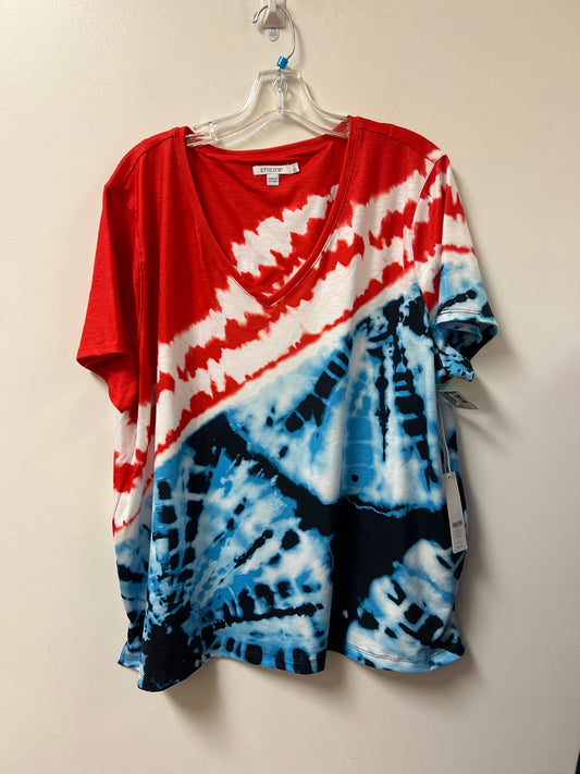 Top Short Sleeve By Chicos In Blue & Red & White, Size: 2x