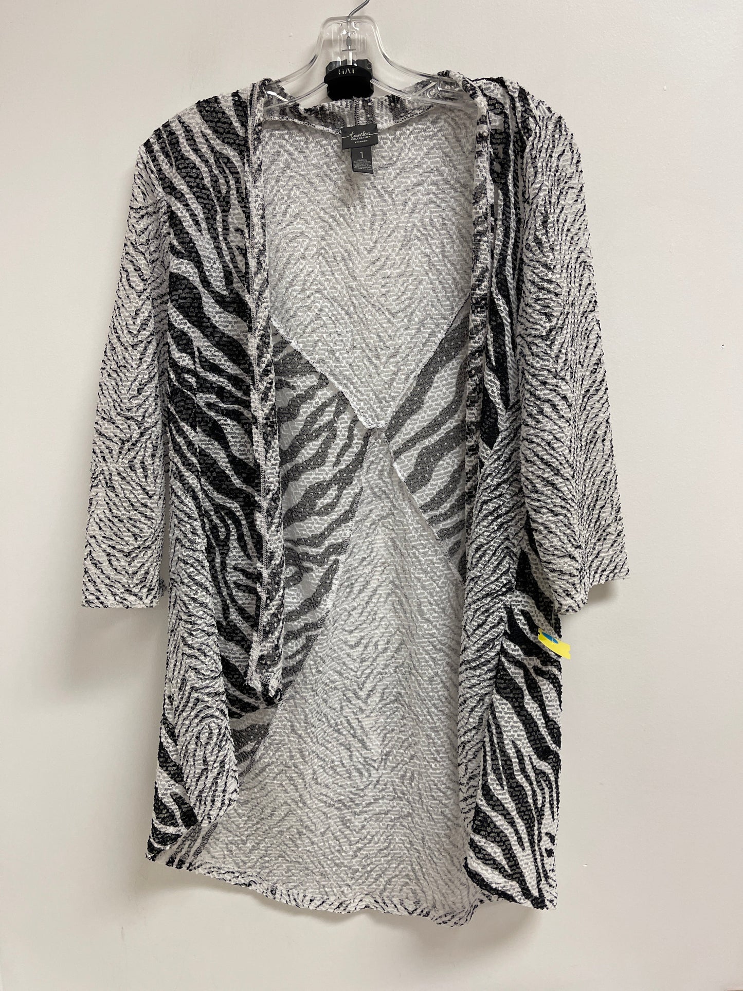 Sweater Cardigan By Chicos In Black & White, Size: M