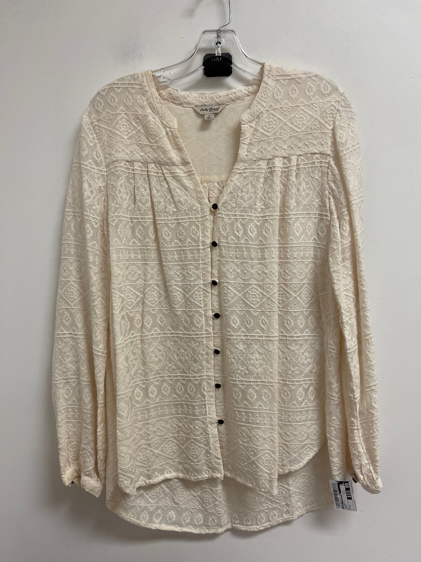 Blouse Long Sleeve By Lucky Brand In Cream, Size: S