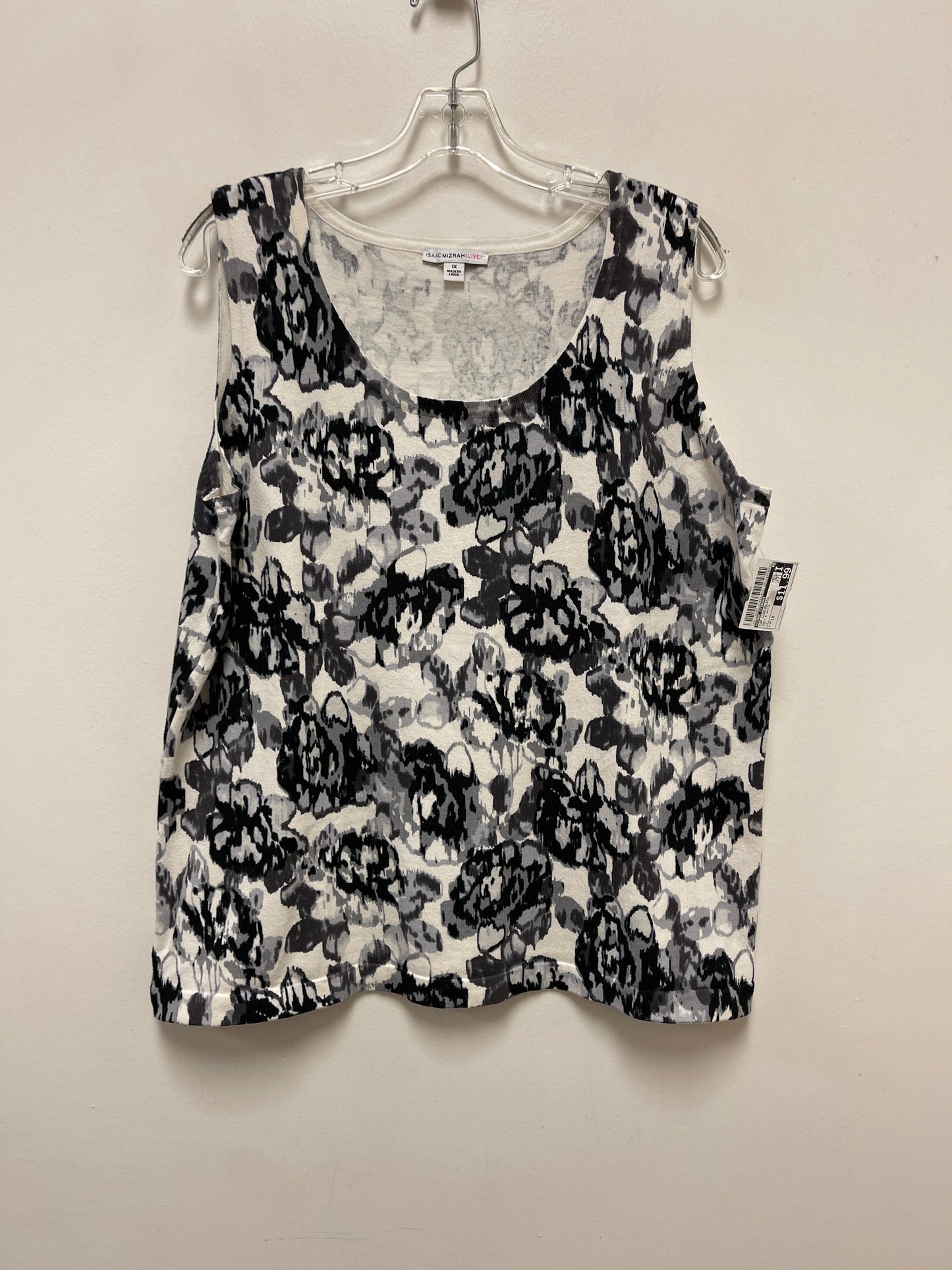 Top Sleeveless By Isaac Mizrahi In Grey & White, Size: 1x