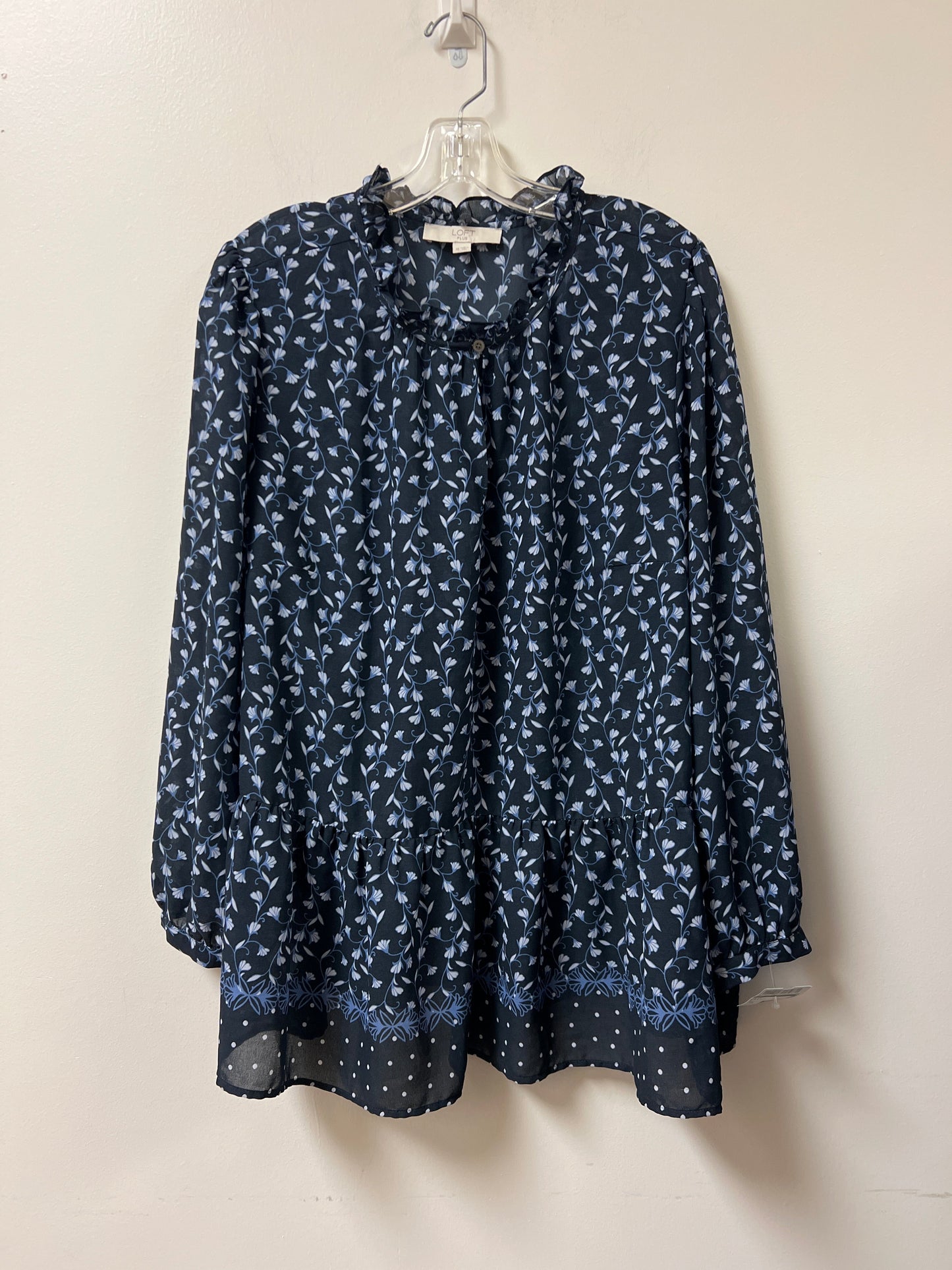 Top Long Sleeve By Loft In Blue & White, Size: 2x