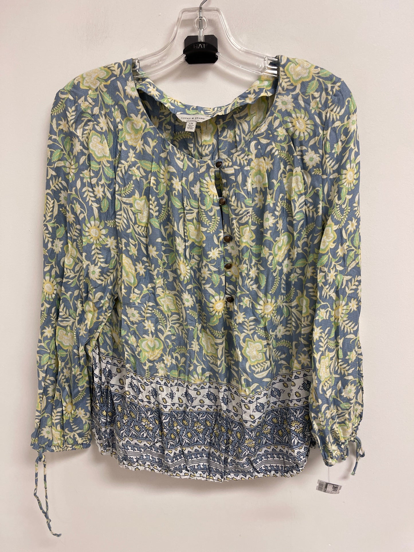 Top Long Sleeve By Lucky Brand In Blue & Yellow, Size: L