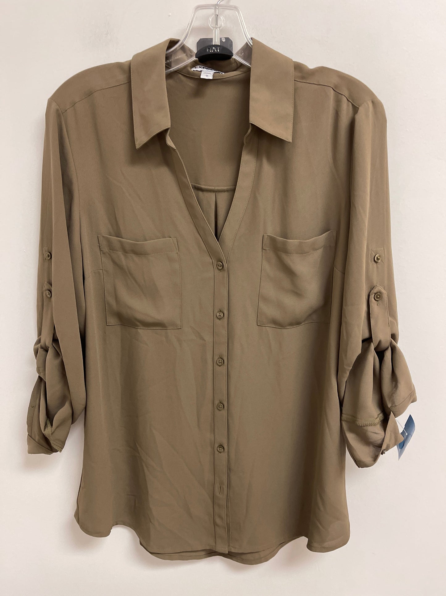 Blouse Long Sleeve By Express In Brown, Size: L