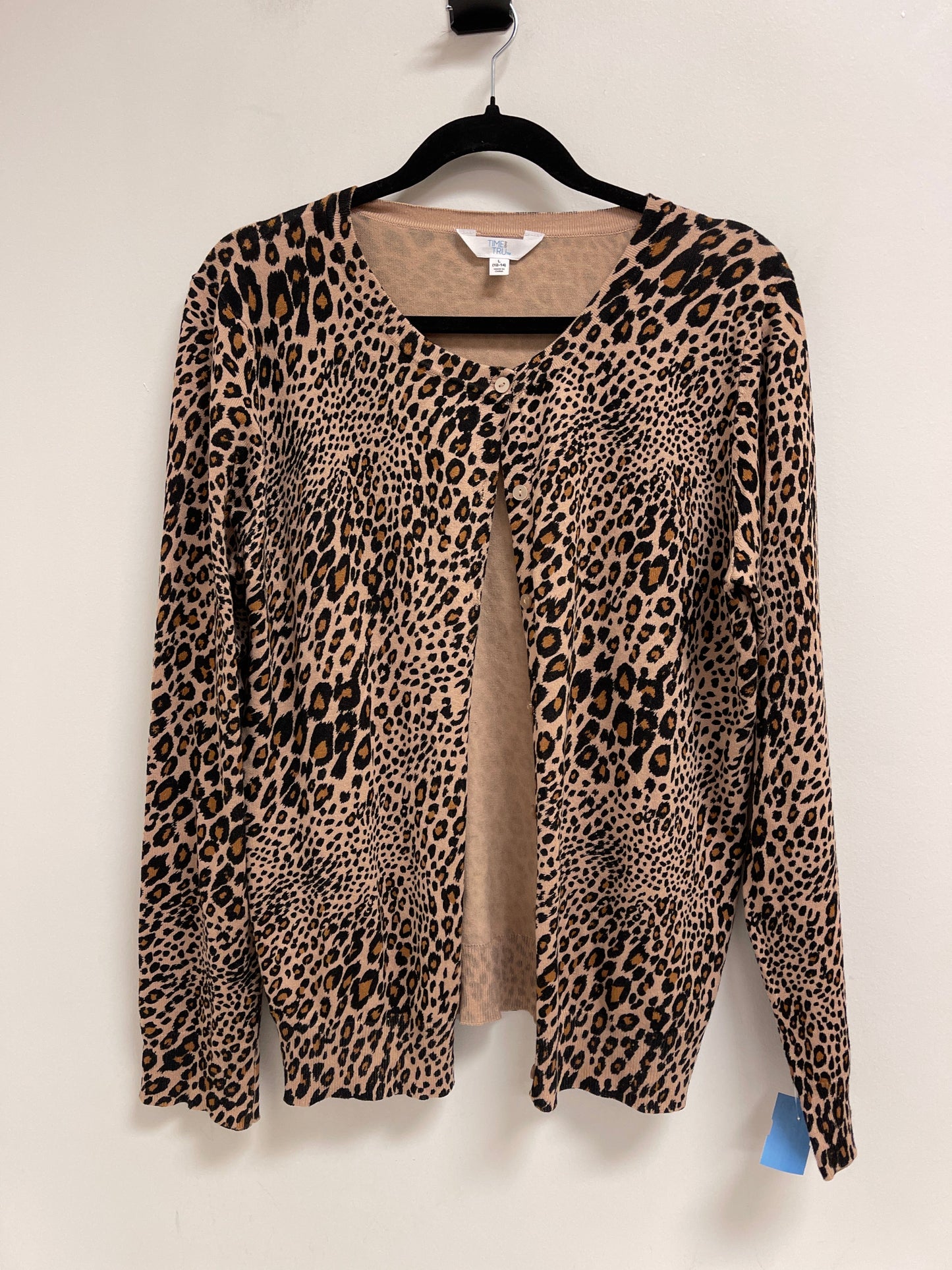 Sweater Cardigan By Time And Tru In Animal Print, Size: L