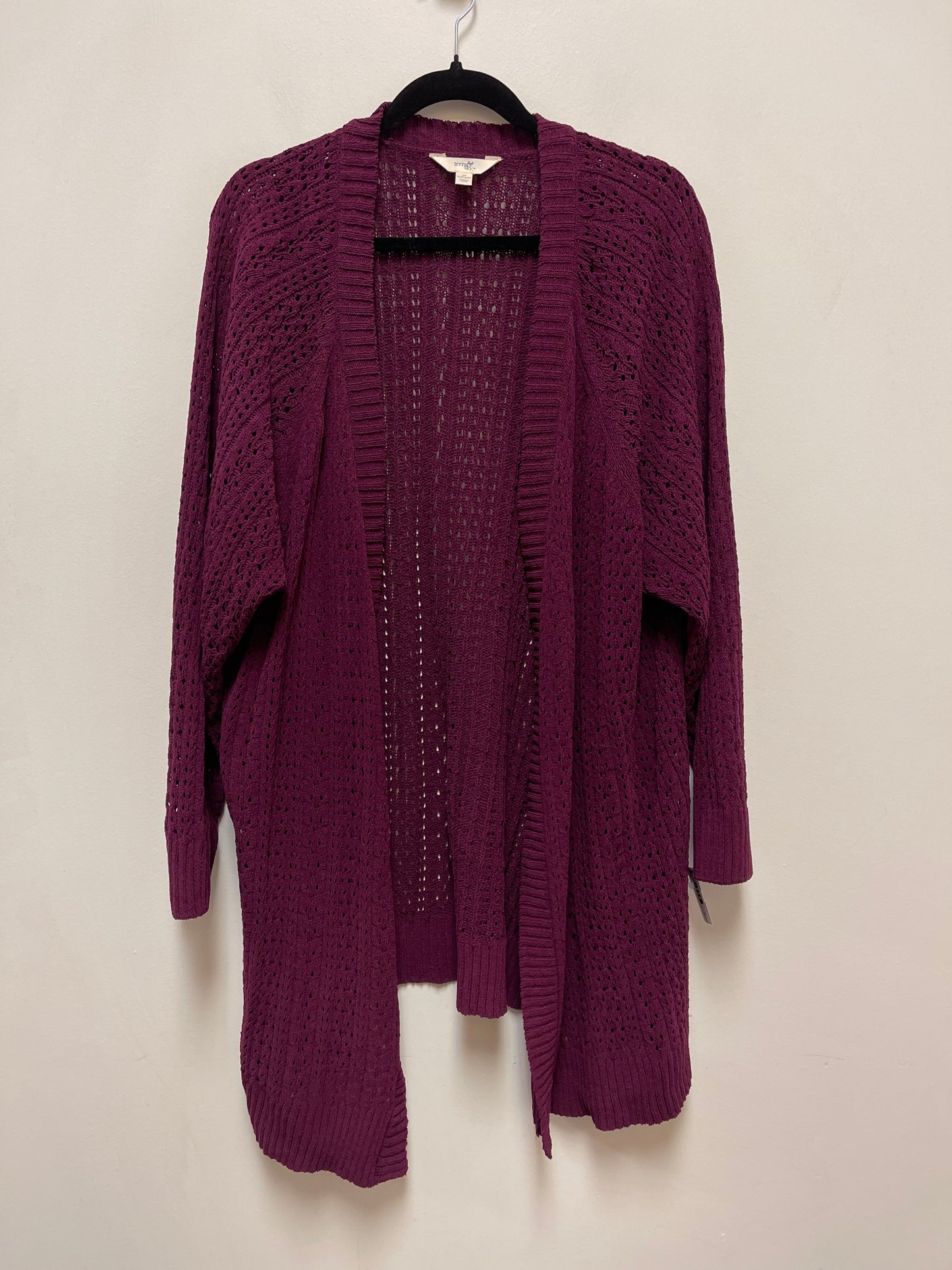 Sweater Cardigan By Terra & Sky In Purple, Size: 3x