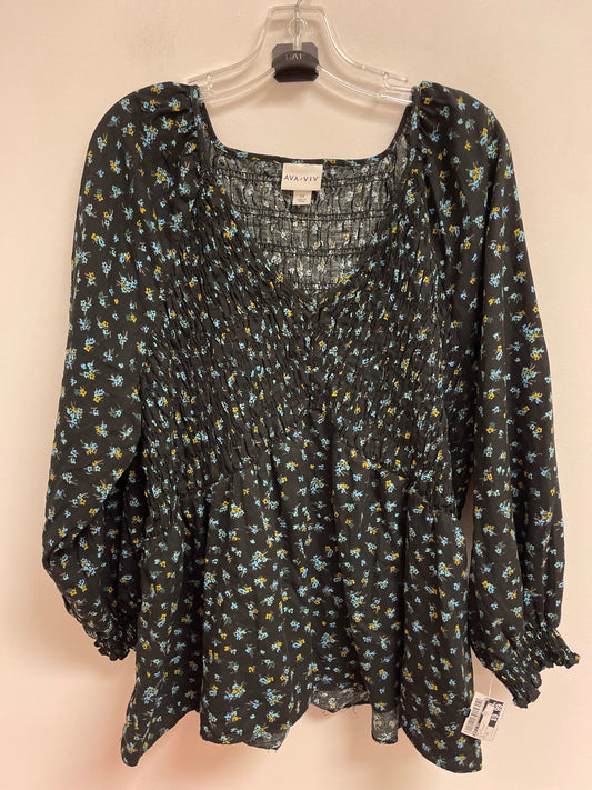 Top Long Sleeve By Ava & Viv In Black & Blue, Size: 2x