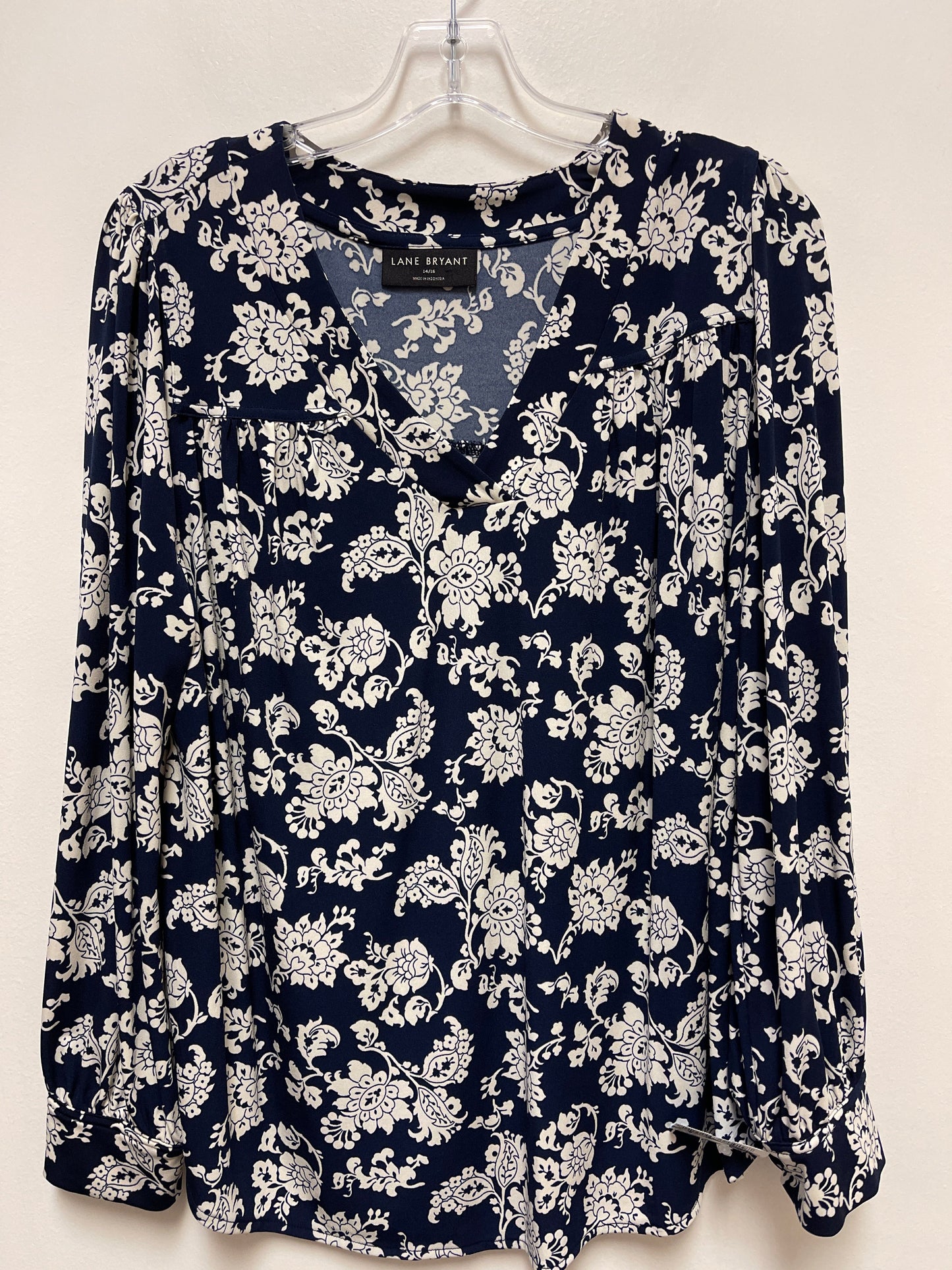 Top Long Sleeve By Lane Bryant In Blue & White, Size: 1x