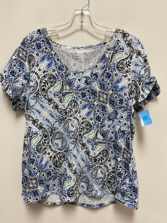 Top Short Sleeve By Talbots In Blue & White, Size: 1x