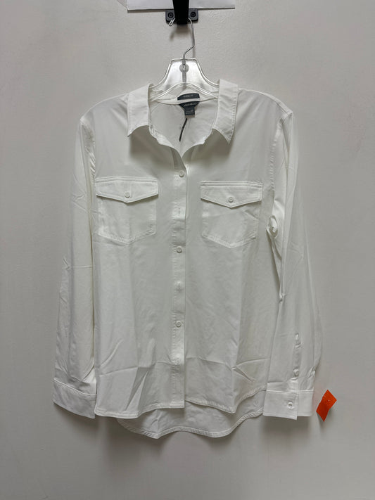 Blouse Long Sleeve By Eddie Bauer In White, Size: M