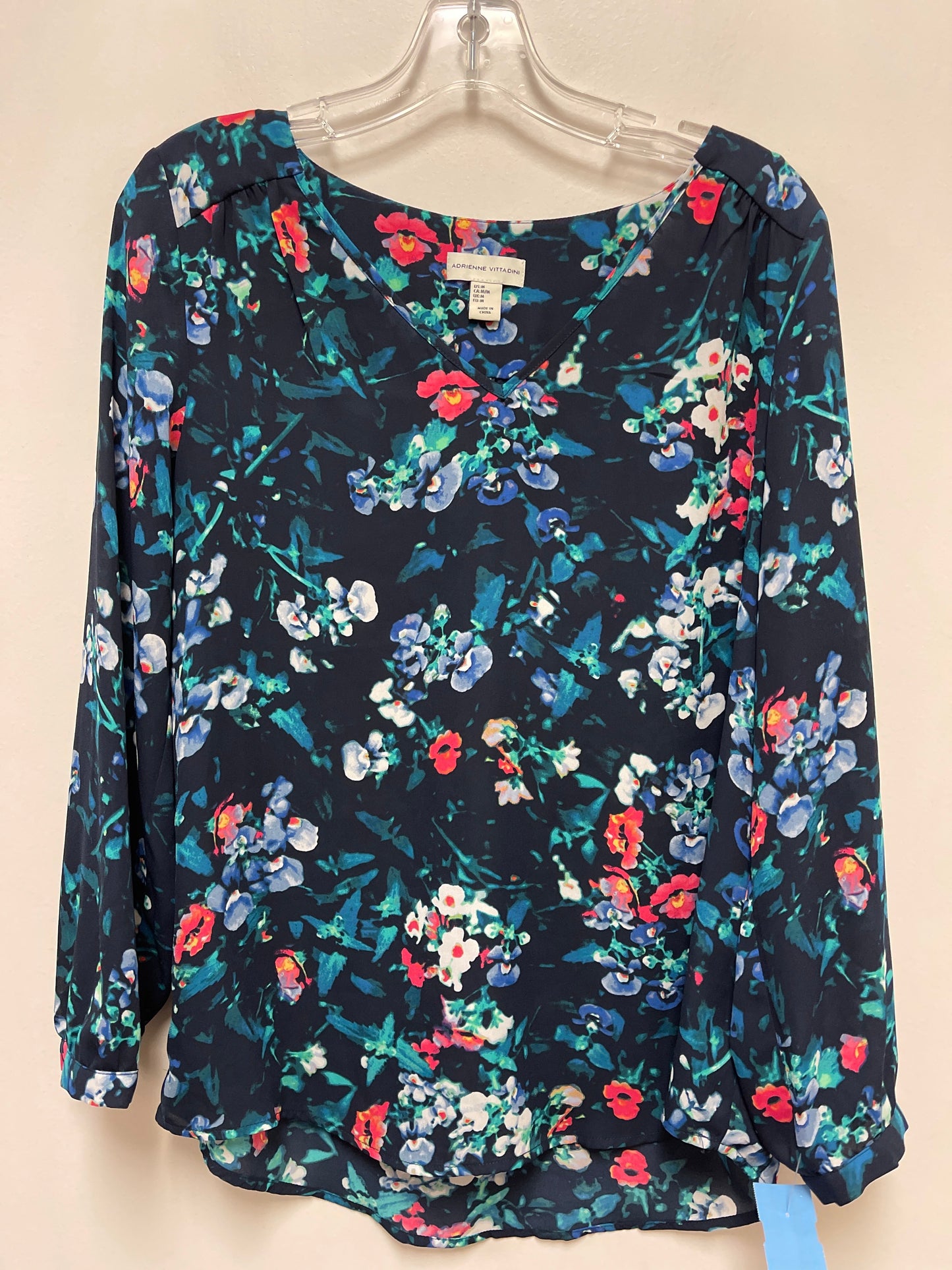 Top Long Sleeve By Adrienne Vittadini In Floral Print, Size: M