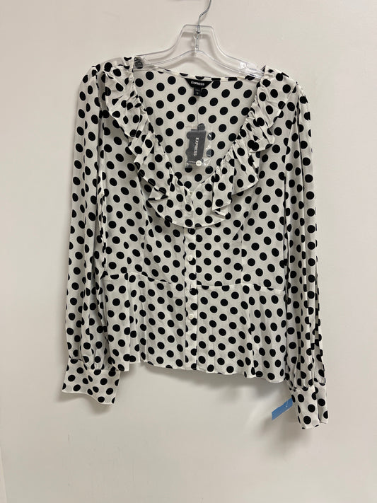 Blouse Long Sleeve By Express In Polkadot Pattern, Size: L