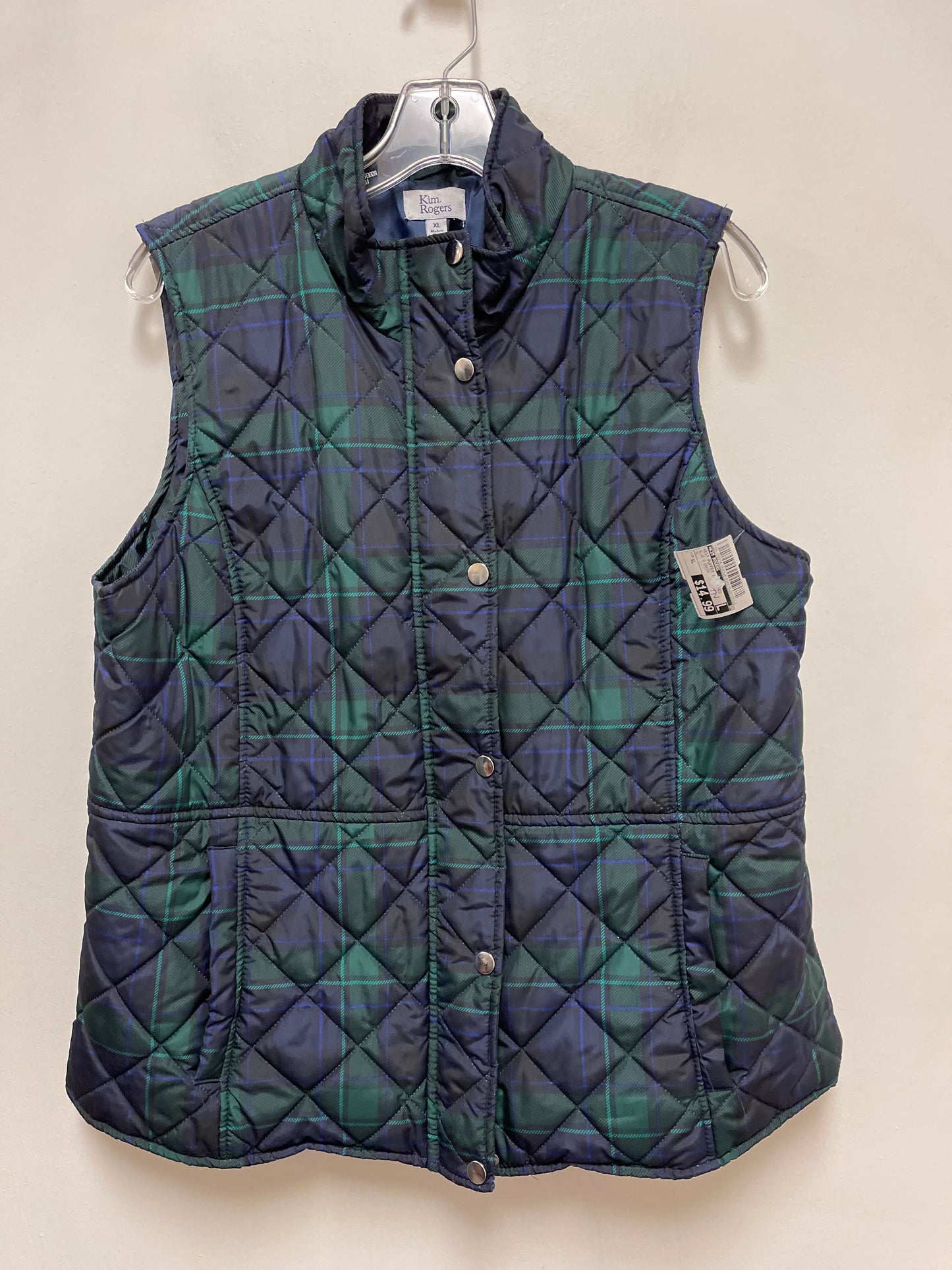 Vest Puffer & Quilted By Kim Rogers In Blue & Green, Size: Xl