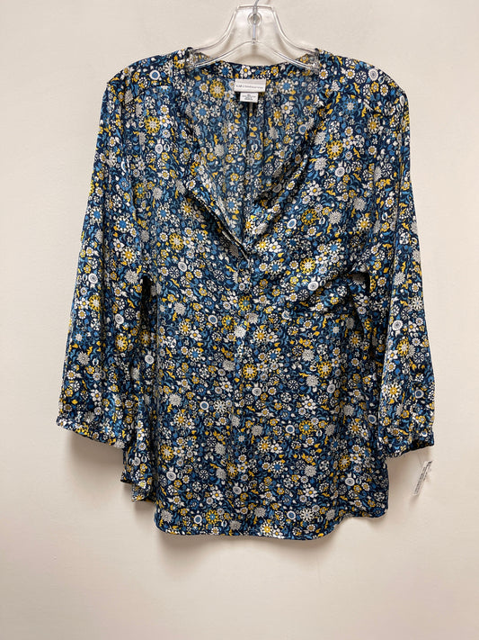 Blue & Yellow Blouse 3/4 Sleeve Liz Claiborne, Size Xl