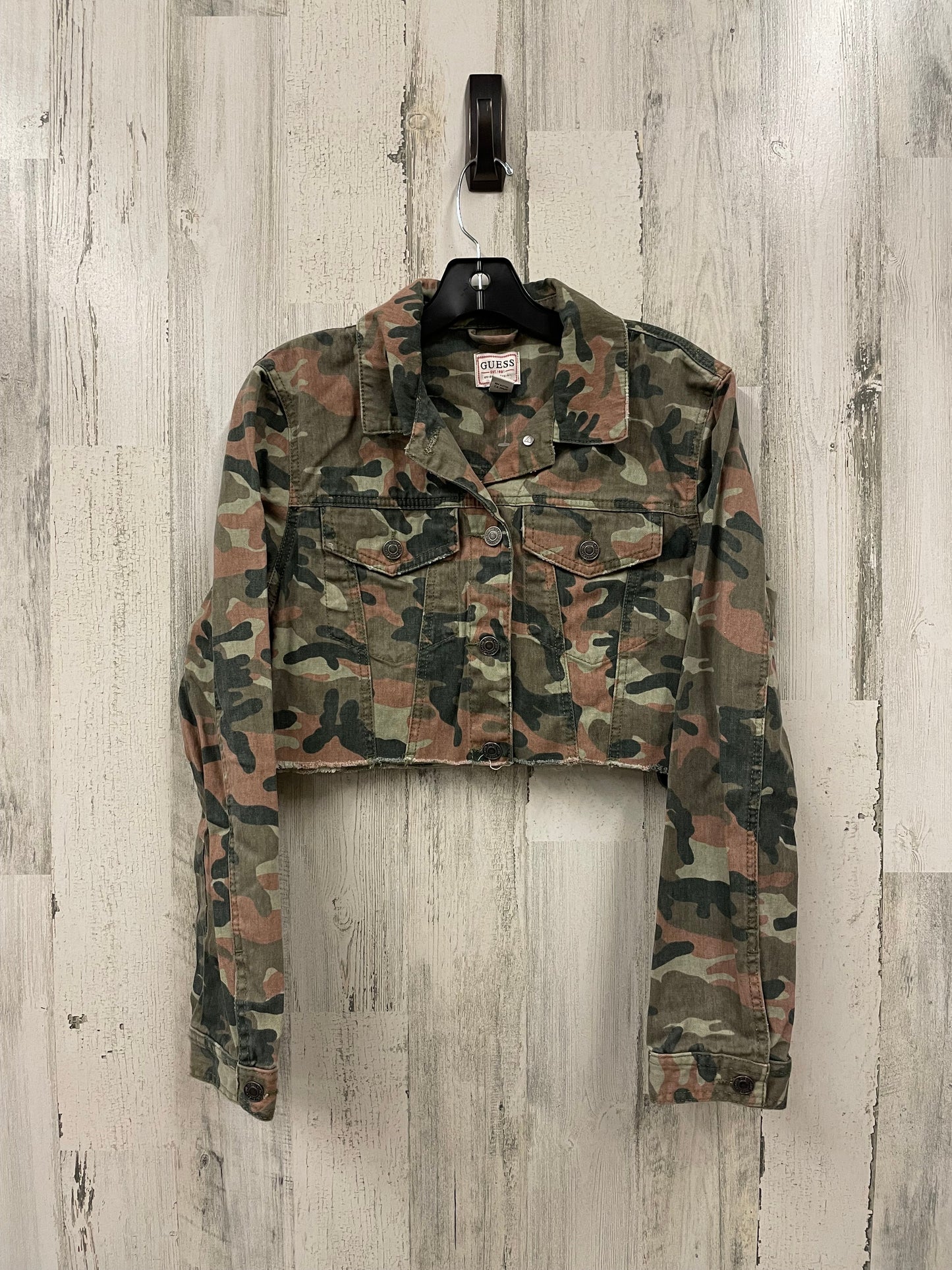 Jacket Denim By Guess In Camouflage Print, Size: S