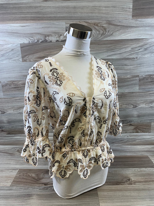 Top 3/4 Sleeve By Anthropologie In Brown & Cream, Size: Xs