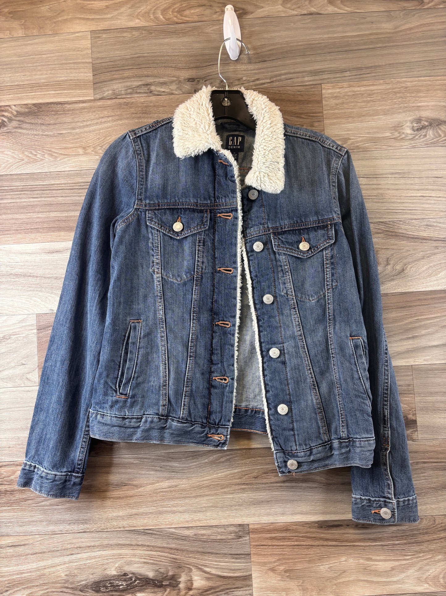 Jacket Denim By Gap In Blue & Cream, Size: Xs