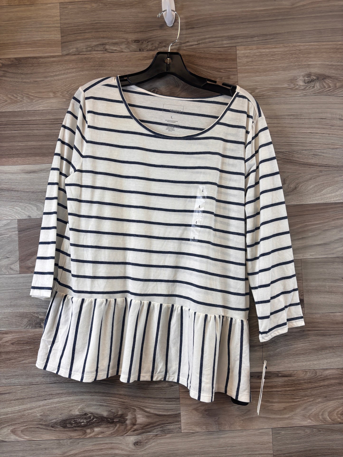 Top 3/4 Sleeve Basic By Sonoma In Striped Pattern, Size: L