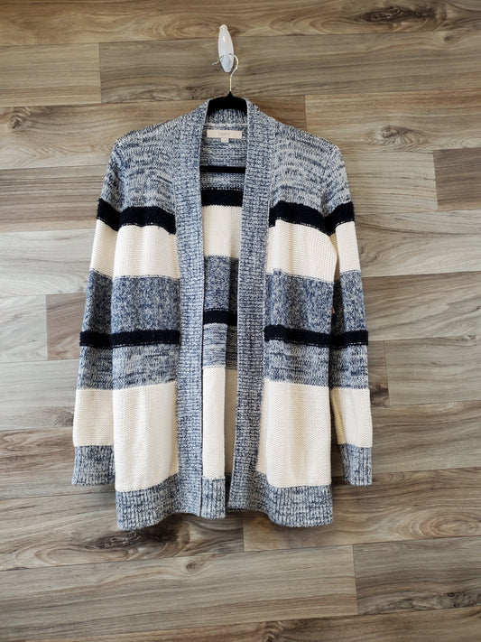 Sweater Cardigan By Loft In Blue & Cream, Size: S