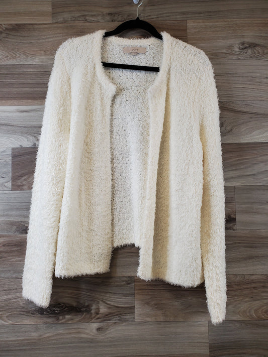 Sweater Cardigan By Loft In Cream, Size: L