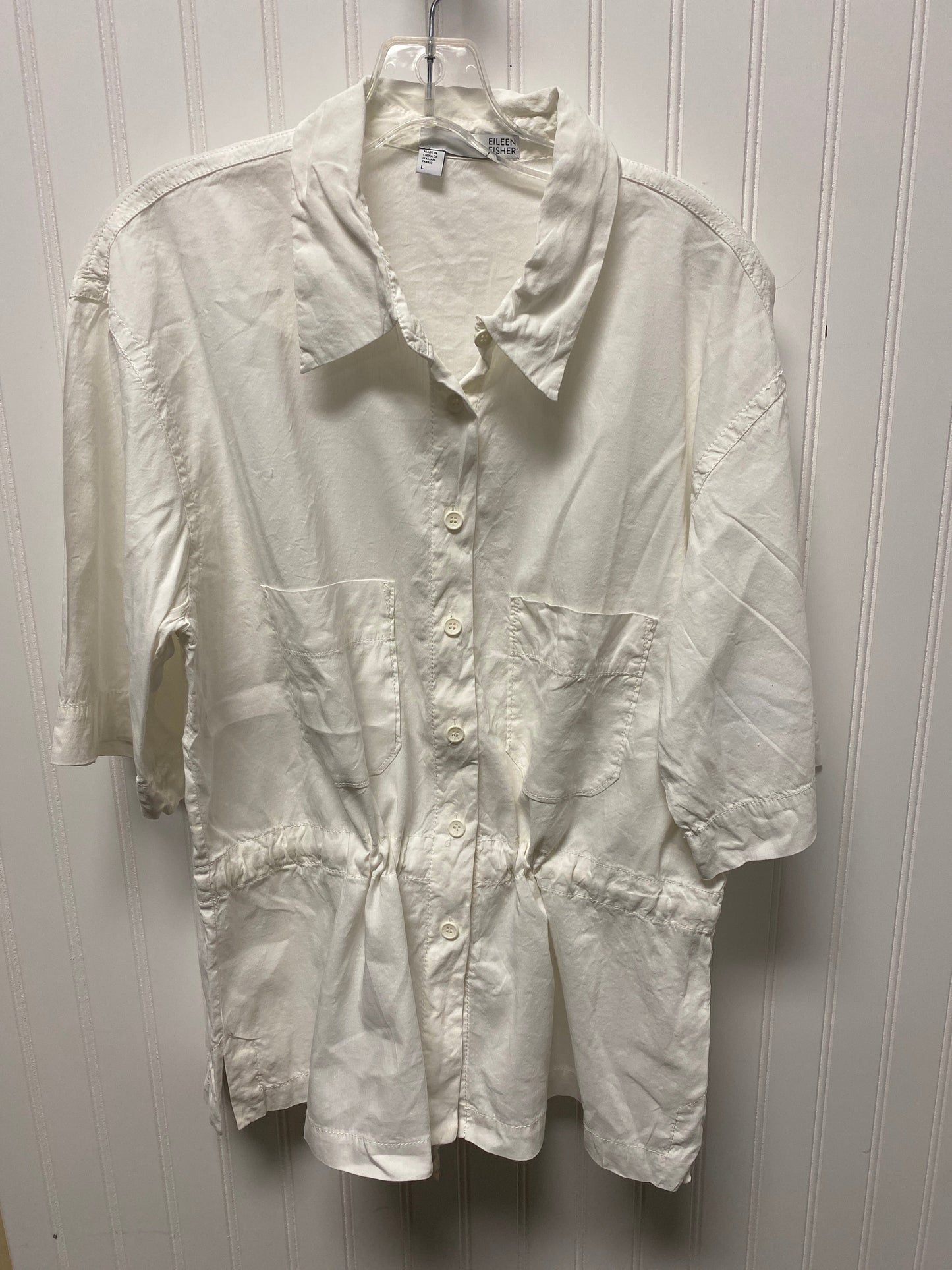 Blouse Short Sleeve By Eileen Fisher In White, Size: L