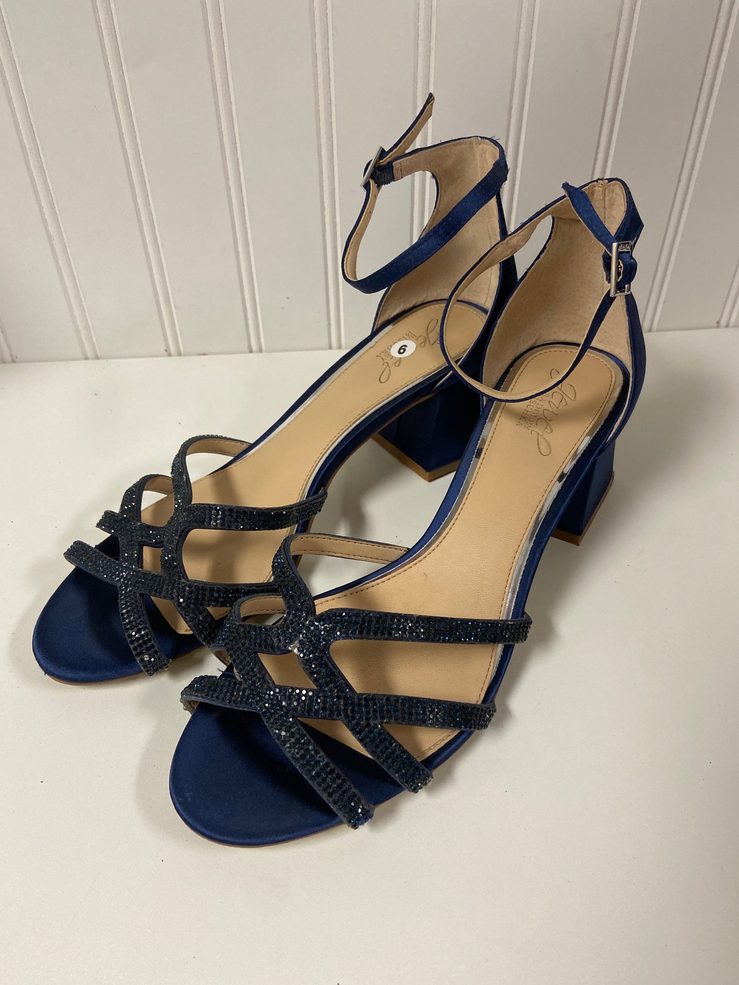 Sandals Heels Block By Badgley Mischka In Navy, Size: 9