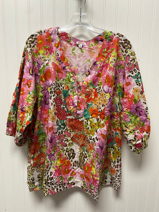 Top Long Sleeve Basic By Johnny Was In Floral Print, Size: Xl