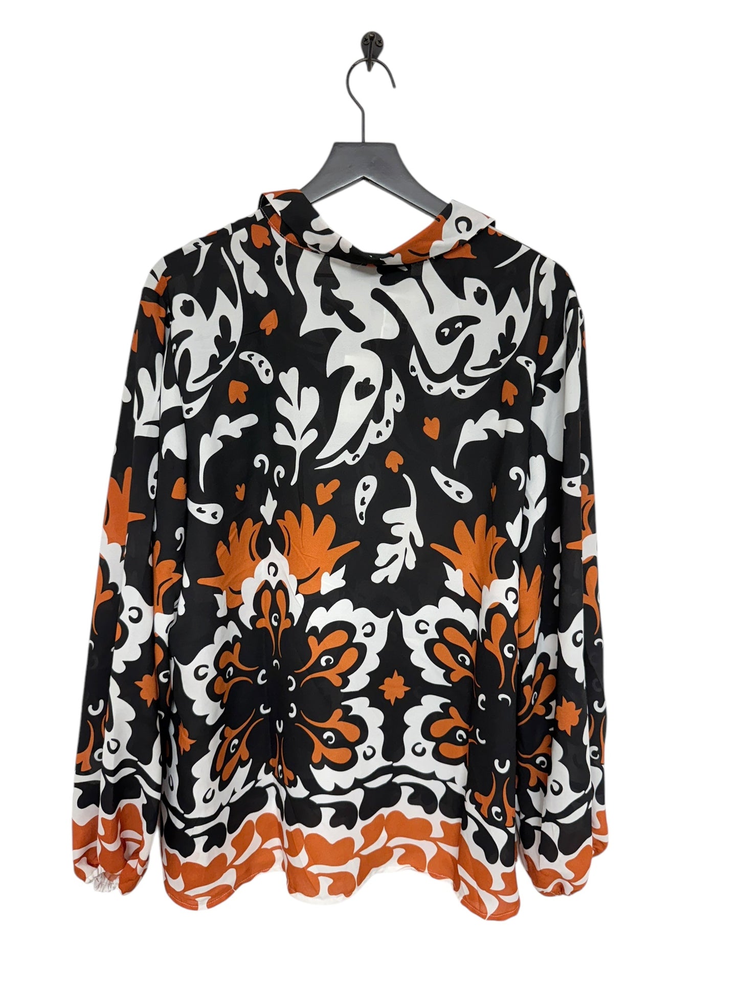 Blouse Long Sleeve By Ashley Stewart In Black & Orange, Size: 1x