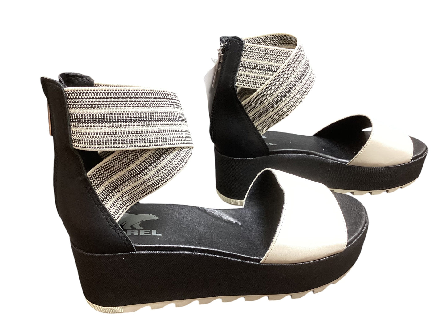 Sandals Heels Platform By Sorel In Black & White, Size: 7