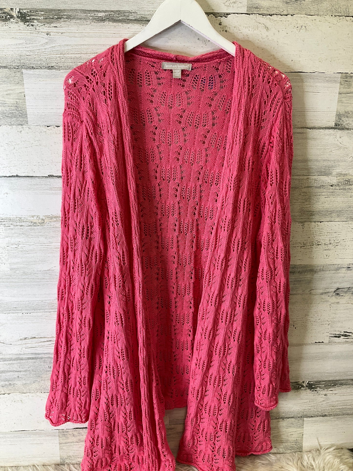 Sweater Cardigan By Woman Within In Pink, Size: 1x