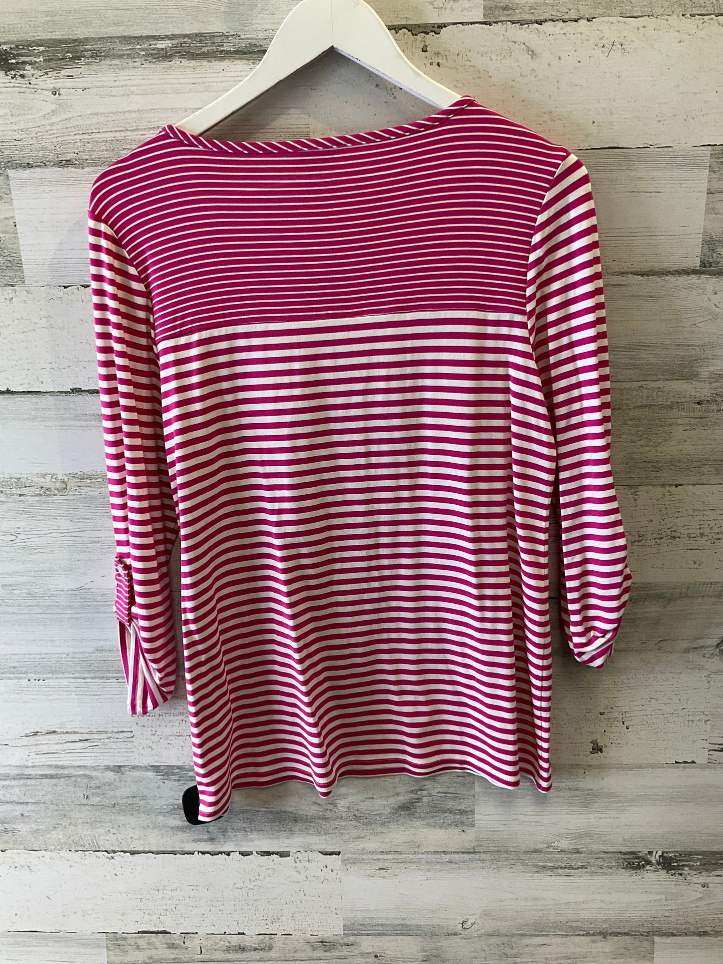 Top 3/4 Sleeve By Chicos In Pink & White, Size: S